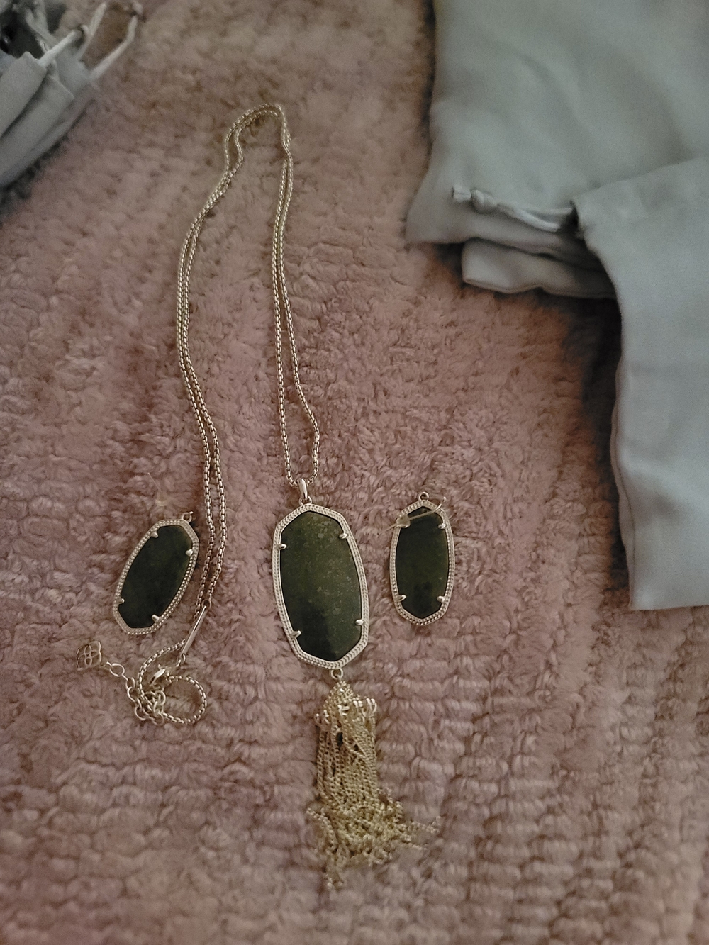Kendra Scott Gold-Tone Necklace & Earrings with Olive Green Stones